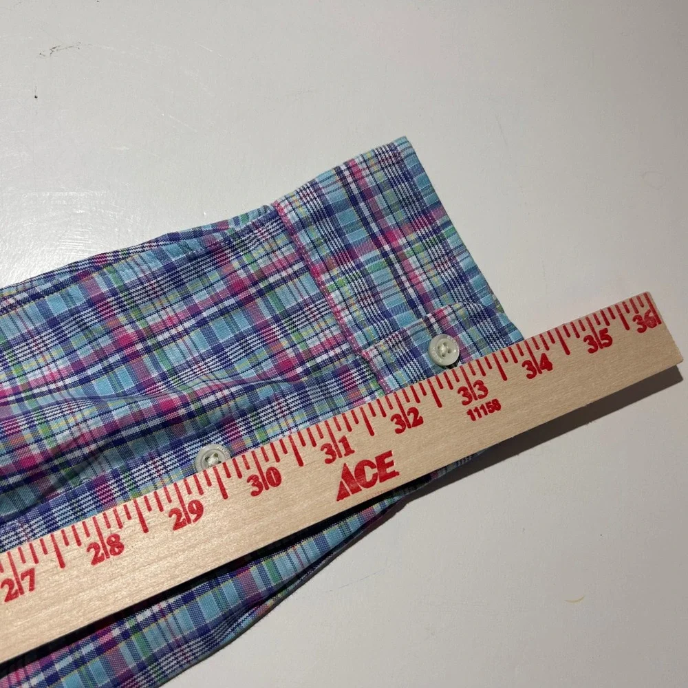 Polo Ralph Lauren Medium Button Down Shirt Blue Pink Plaid 100% Cotton Mens